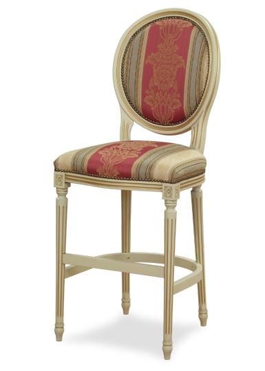 Sgabello mod. Luigi XVI SG in legno di faggio, sedile e schienale imbottiti, stile classico.