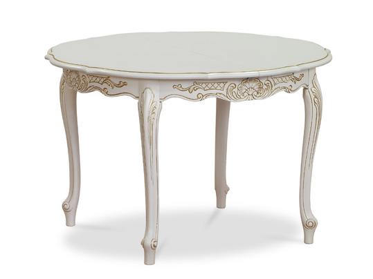 Tavolo mod. Versailles in legno di faggio, diam. 115+35+35 cm.
