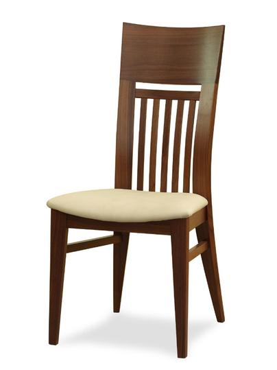 Sedia mod. 730/10 in pregiato legno noce canaletto, sedile imbottito, stile contemporaneo. 