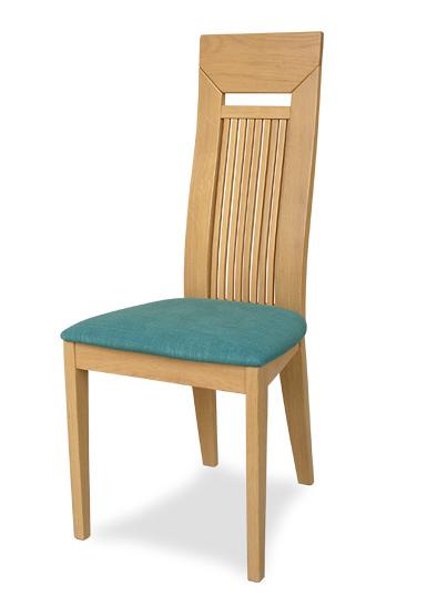 Sedia mod. 472/10 in legno di rovere, sedile imbottito, stile contemporaneo.