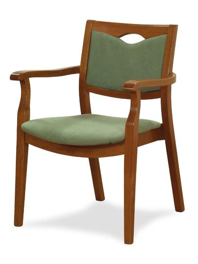 Poltroncina mod. LONDON in legno faggio tinto, imbottita, impilabile, stile classico.