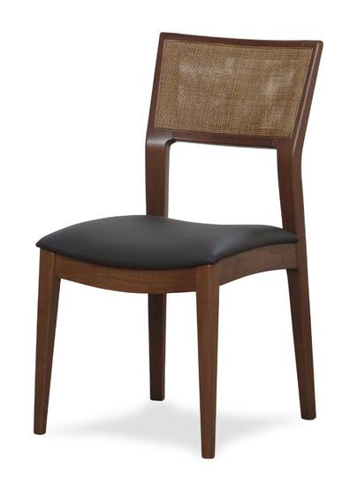 Sedia mod. DOMNA 6 in legno faggio tinto, sedile imbottito, schienale incannettato, stile contemporaneo.