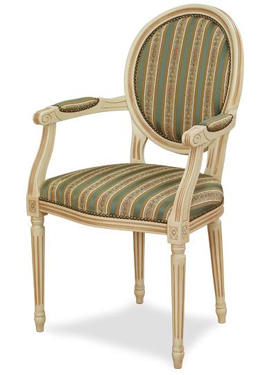 Poltrona mod. Luigi XVI P in legno di faggio, sedile e schienale imbottito, stile classico.