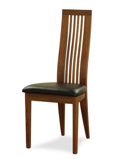 Sedia mod. 00035 in pregiato legno noce canaletto, sedile imbottito, stile contemporaneo.